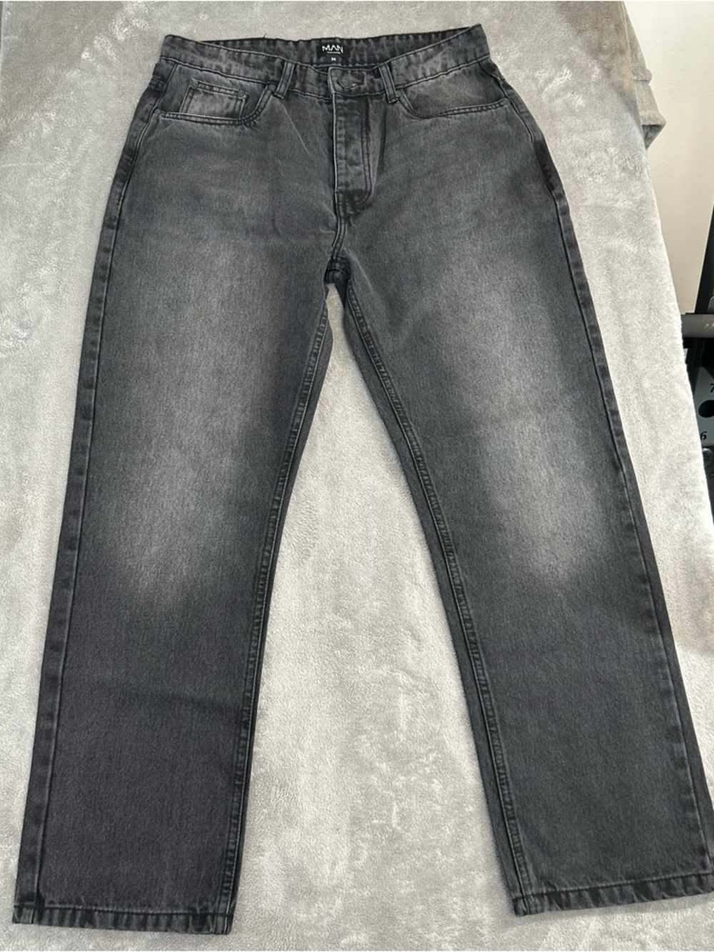 Boohoo Women’s Denim‎ Straight Jeans Wide Legs Mid Rise Jeans Black Gray Size 34